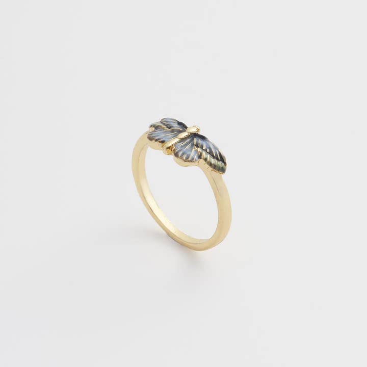 Fable England - Wholesale Band/Stacked Ring - Deco Butterfly Blue Ring1