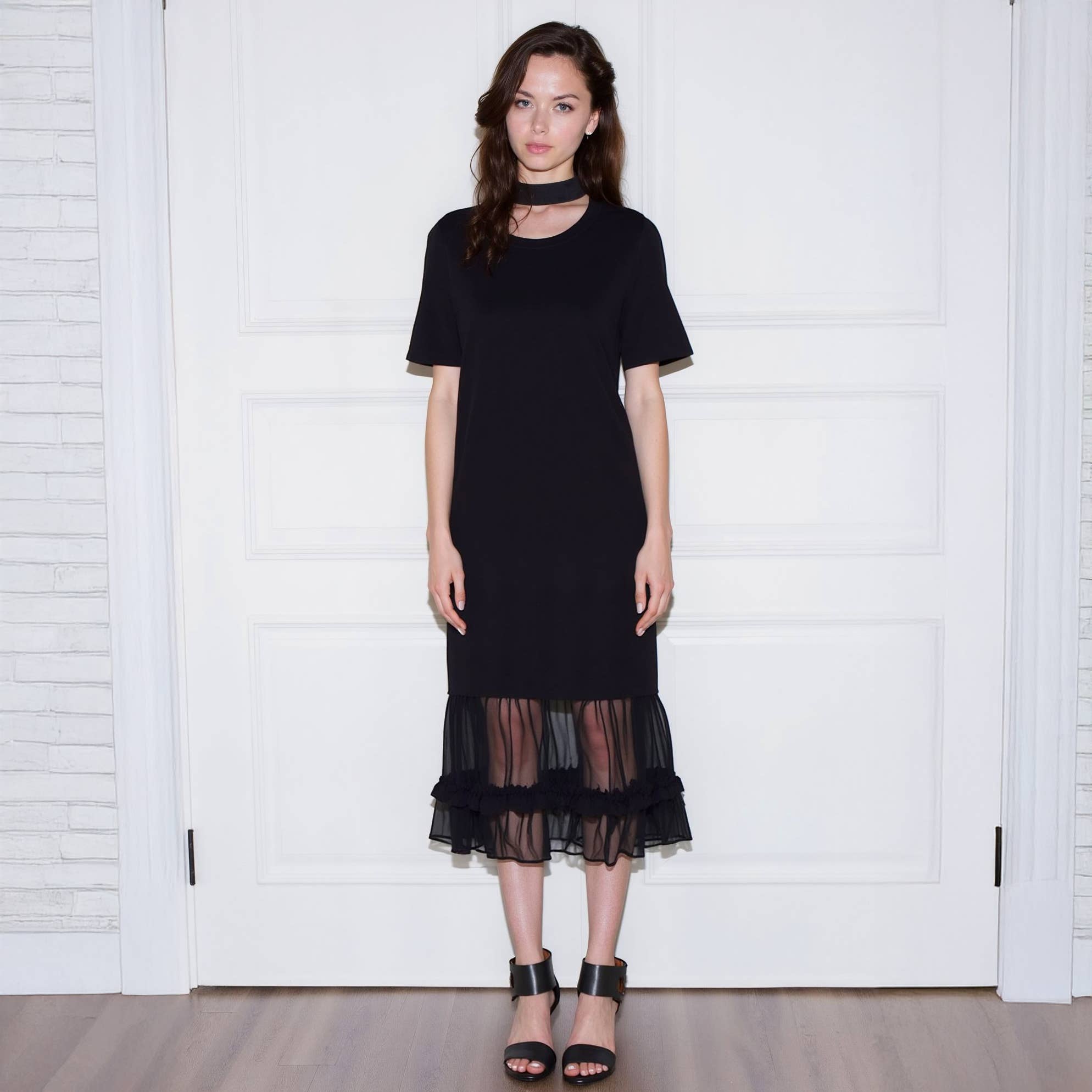 シェリエ sheer tweed ruffle mini dress Lizzy Ruffled Glitter Mesh Skater Dress | Windsor