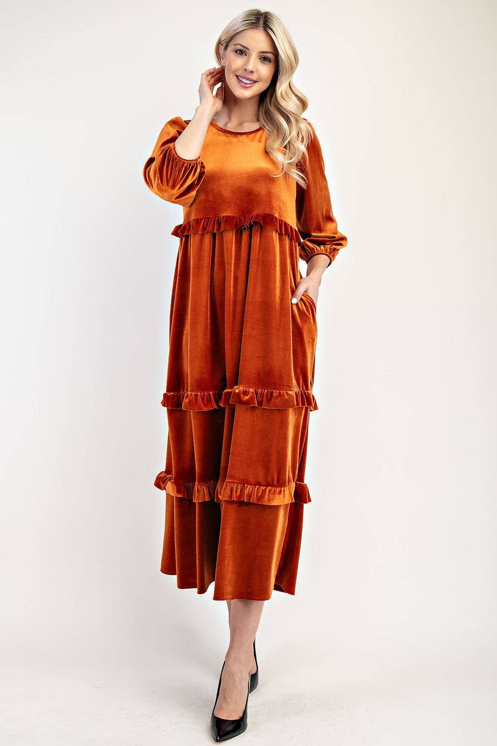 Celeste Clothing – wholesale Klänning - Dam – PLUS SIZE ELEGANT BLYGSAM KLÄNNING I SAMMET -MD33897-PL32