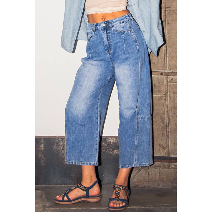 JEAN BARREL TAILLE MI-HAUTE GOOD LUCK pour la vente par COTIERRA