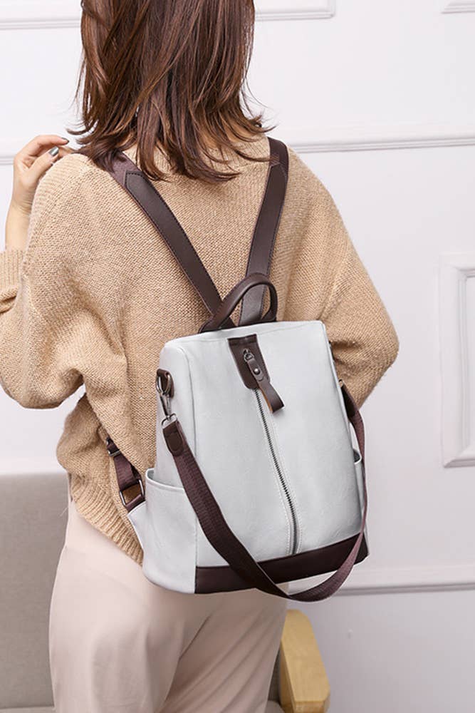 UNISHE – Mochila - Mulher por atacado – Mochila Lisa com Zíper PU MOQ 3pcs ZK1137