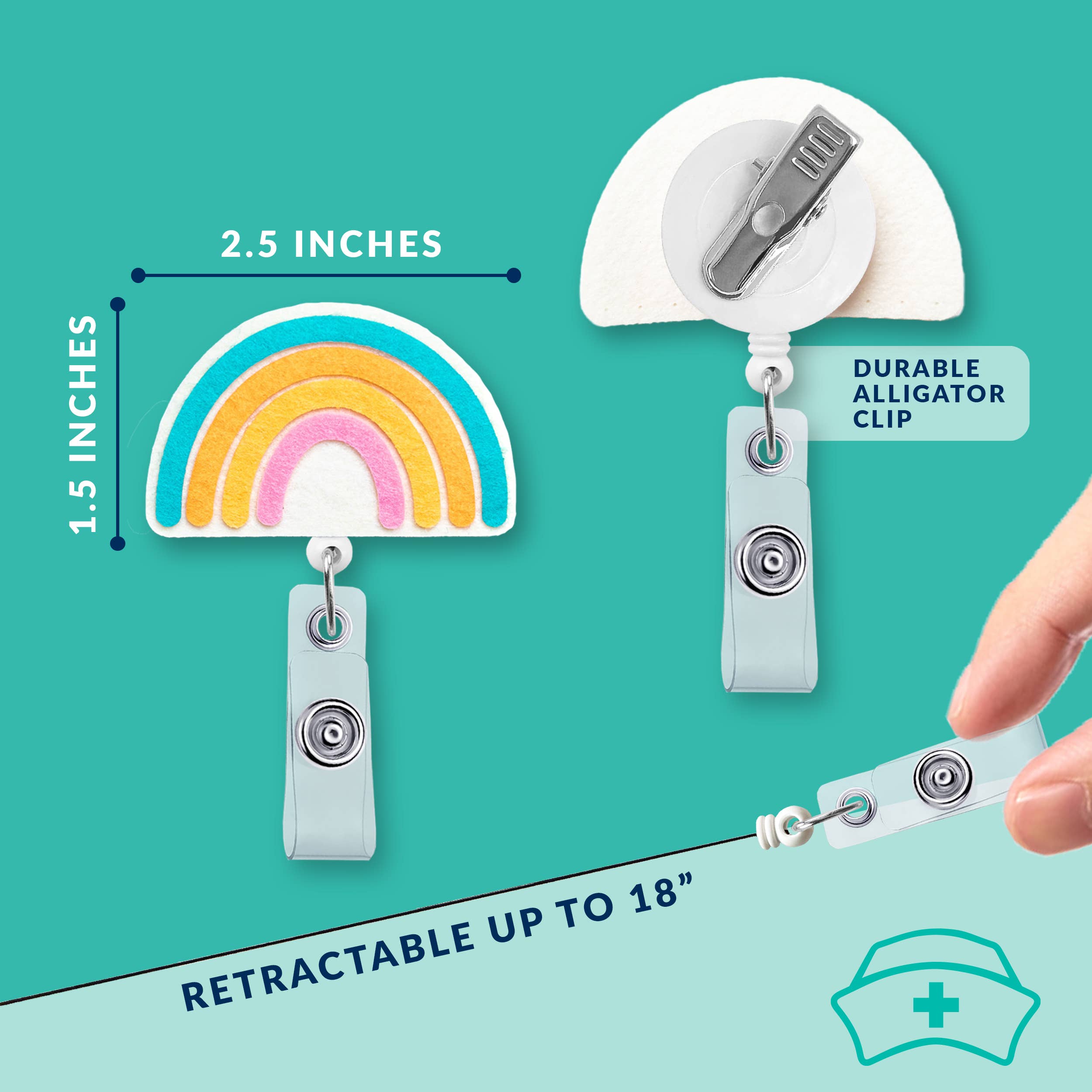 Nurseology – wholesale Badge accessory – Unisex – Rainbow 360-Degree Rotating Retractable Reel Badge Holder2
