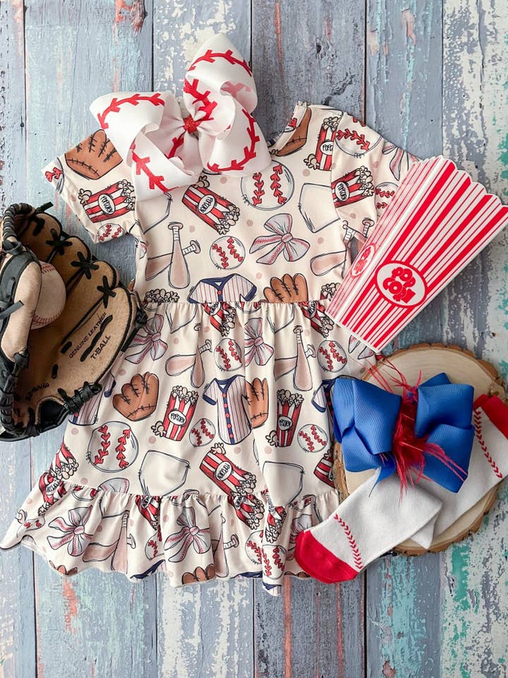Ballpark Baseball Twirl Dress for wholesale by The Hair Bow Company