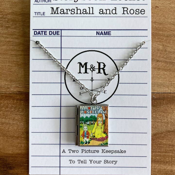 Marshall and Rose - Wholesale Locket Necklace - Book Locket Alice In Wonderland - Picnic with Rabbit