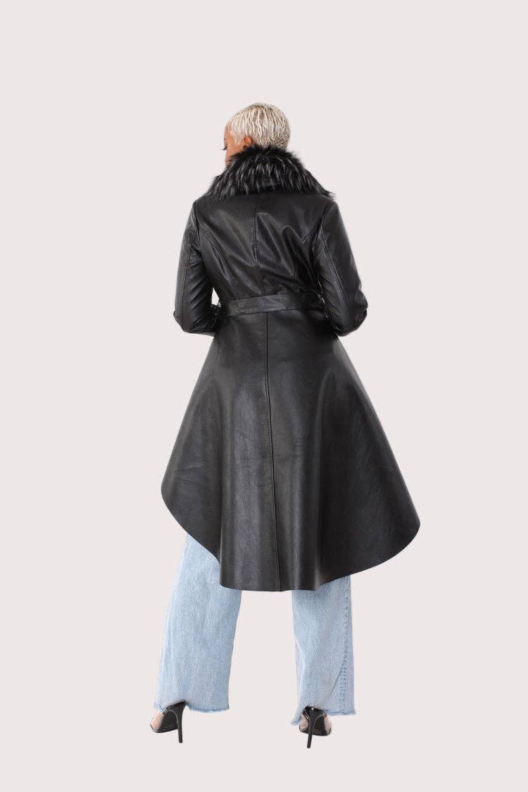 For Her NYC - Wholesale Fur/Faux Fur Coat - Women's - Leather Coat with Fur Collar -820543