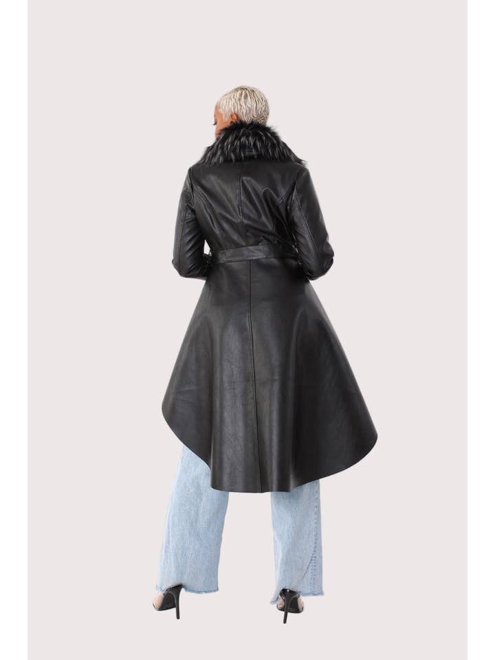 For Her NYC - Wholesale Fur/Faux Fur Coat - Women's - Leather Coat with Fur Collar -820543