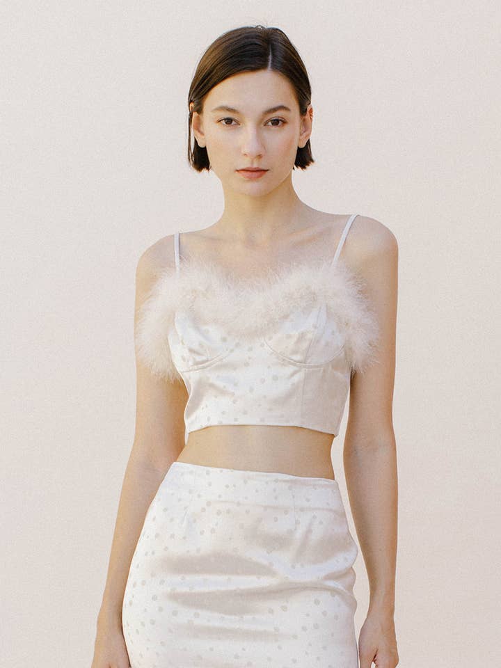 HT1564- Polka Dot and Faux Fur Bralette for wholesale by STORIA