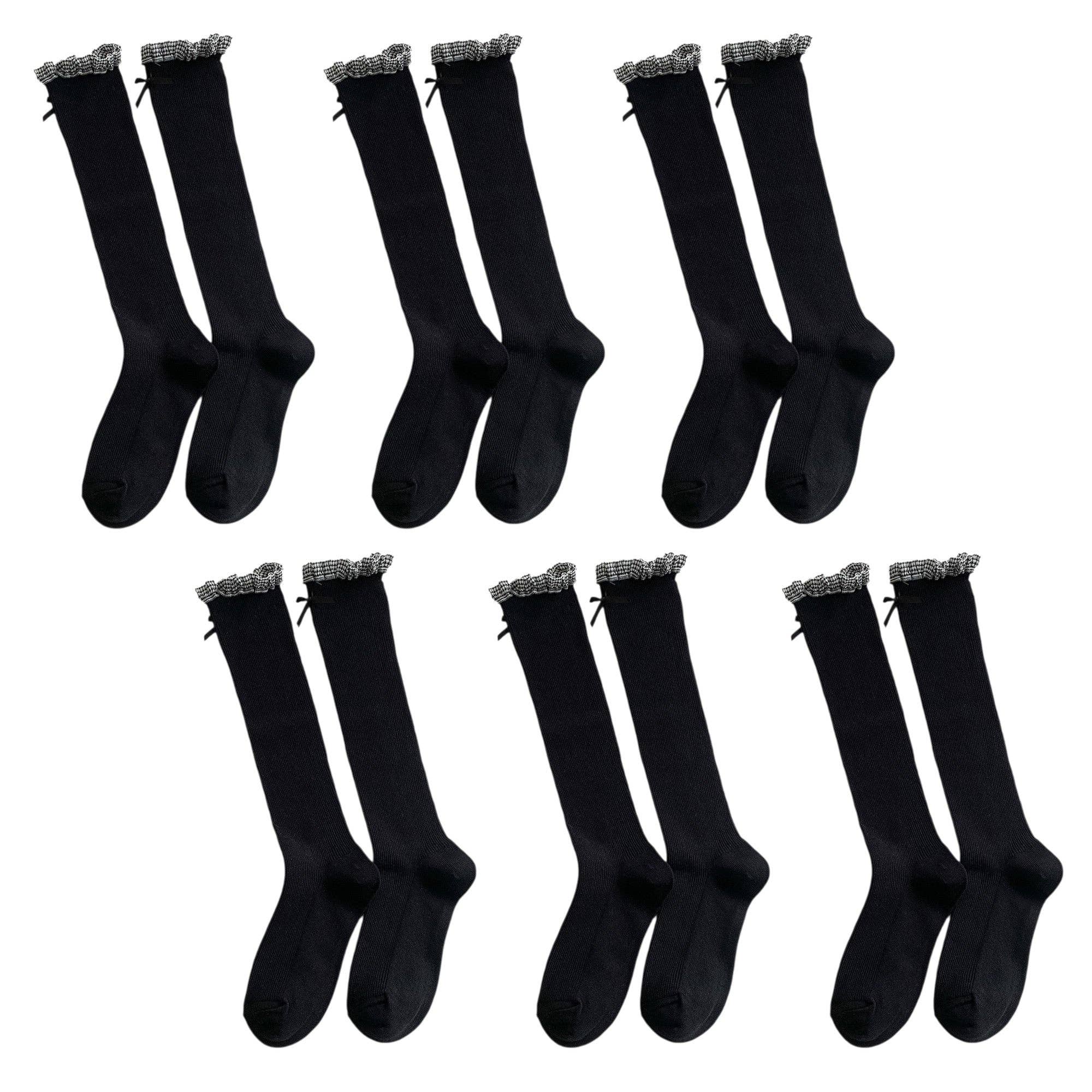 AK Brand - Wholesale Socks - Women's - 6pk Knee - High Socks with Bow and Patterned Cuff0