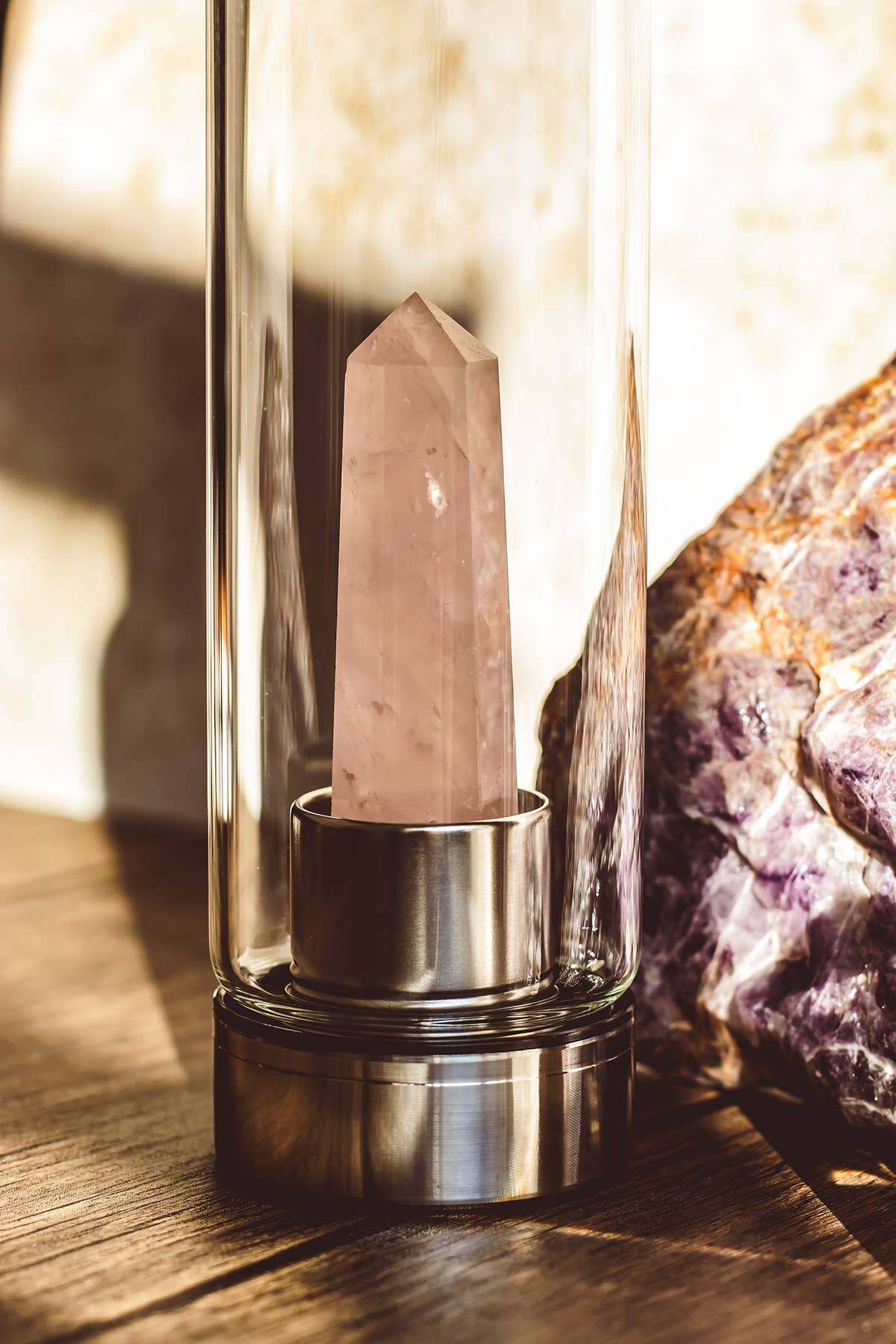 Mindful Living Co. - Wholesale Water Bottle - Crystal Infused Glass Water Bottle, Rose Quartz, Love & Calm2