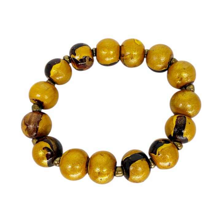 Pulsera elástica de burbujas de madera pintada a mano dorada para venta al por mayor de Maka Imports