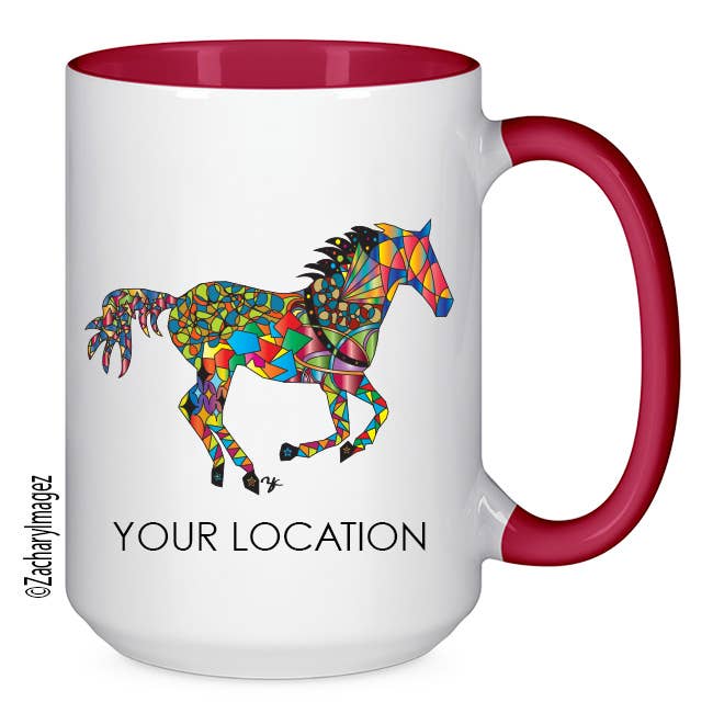 Colorful Horse Gallop 15oz Ceramic Mug for wholesale by Zachary Imagez