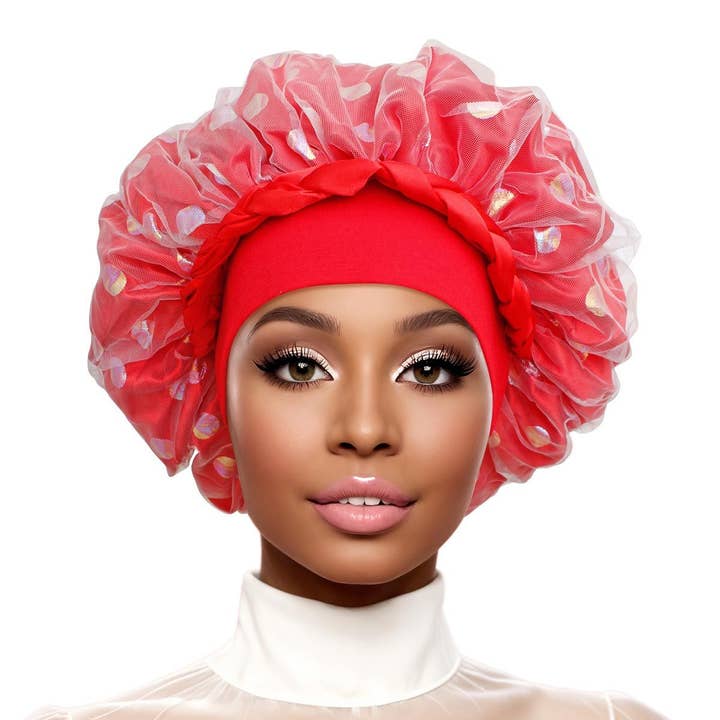 Bonnet Red Satin Wide Edge Double Layer Women for wholesale on Faire