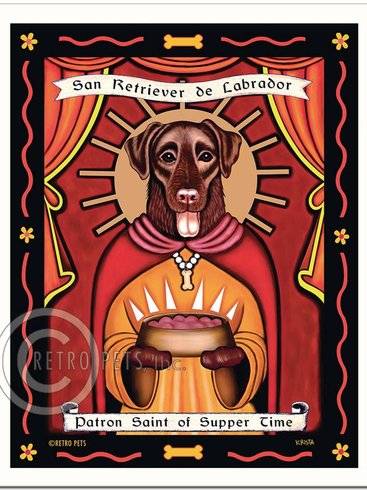P-109 8x10 Druck, „Chocolate Lab Heiliger des Abendessens“ für den Großhandel von Retro Pets