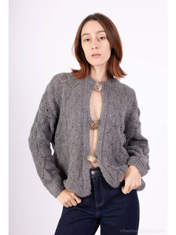 Shyloh - Wholesale Cardigan – Women’s - Mohair cardigan 3 sun brooches 4100210