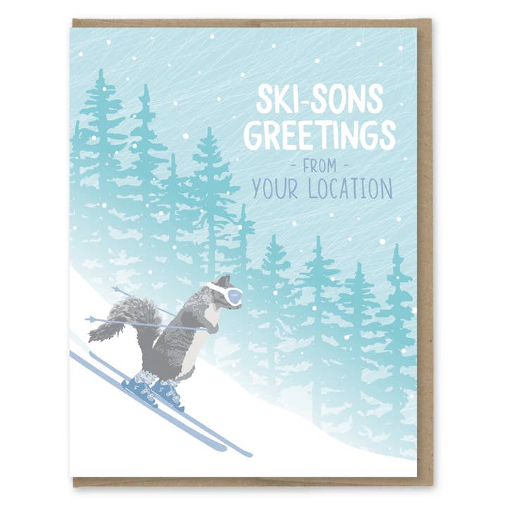 Custom Holiday Card - Skiing Squirrel for wholesale by Modern Printed Matter