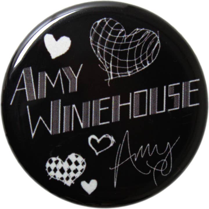 Pin-on Button - 1.25 Inch - Amy Winehouse - Sketch Heart for wholesale by Square Deal Recordings & Supplies