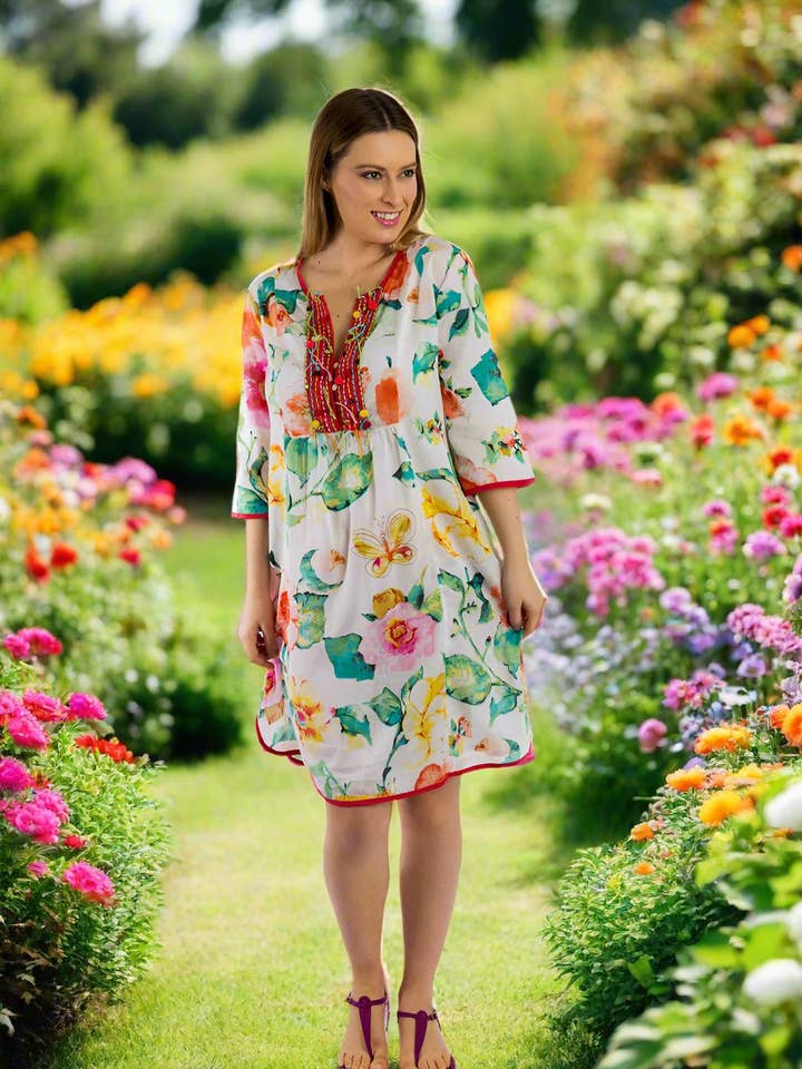 Bangalow Boho Dress In White Floral for wholesale by Mozaic by Euro Dreaming