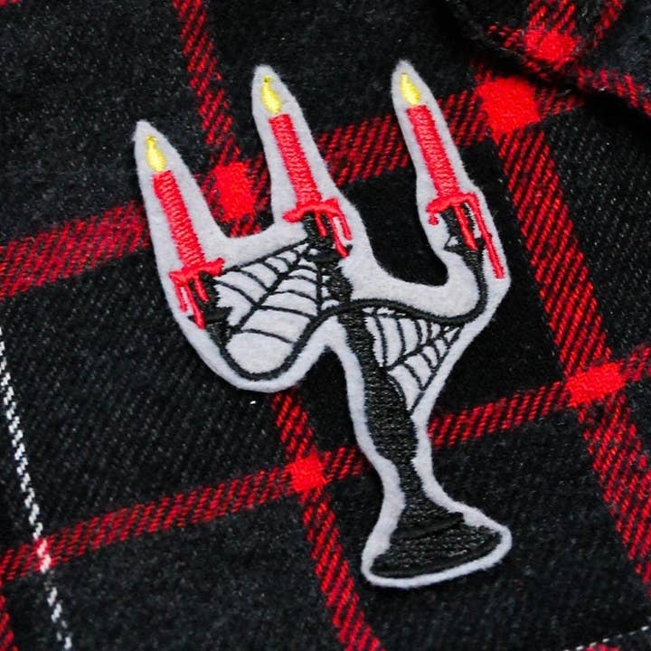 Spooky Candelabra Iron On Embroidered Patch for wholesale by Project Pinup