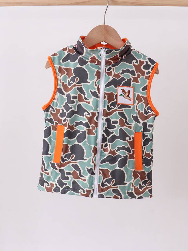 Colete com fecho e bordado de pato camuflado por atacado de Aspen Rain Boutique