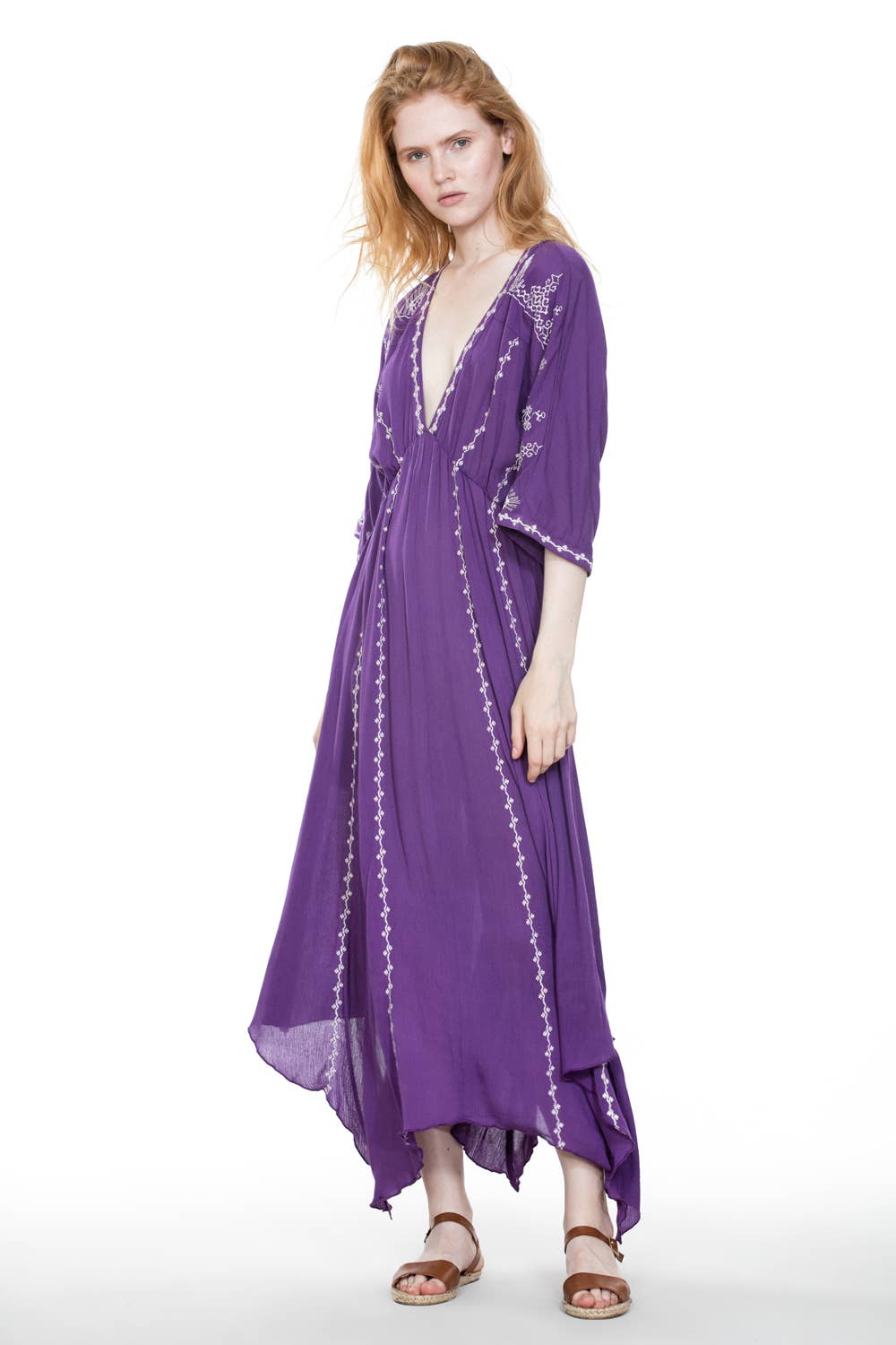 En Crème - Wholesale Dress - Women's - Short Sleeve Embroidery Handkerchief Maxi Dress10