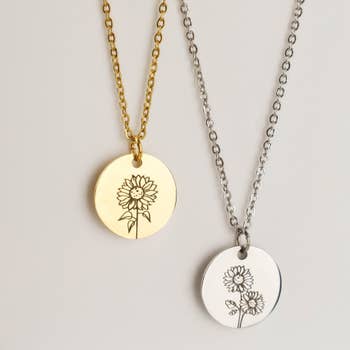 Wholesale Personalized Birth Month Flower Necklace, Mother Day Jewelry,  Name Necklace With Birth Flower, Gift For Friends, Poppy Flower, Sunflower  for your store