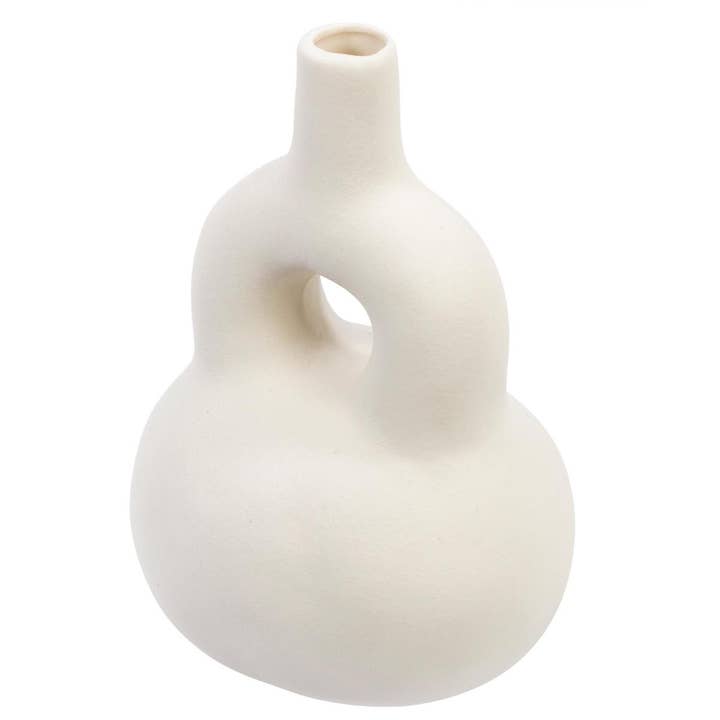 Truu Design White Ceramic Donut Vase, 5.2"x4.3"x7.2" for wholesale by Truu Design