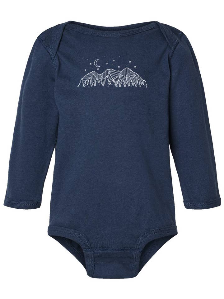 Night Sky Long Sleeve Onesie for wholesale by Made of Mountains
