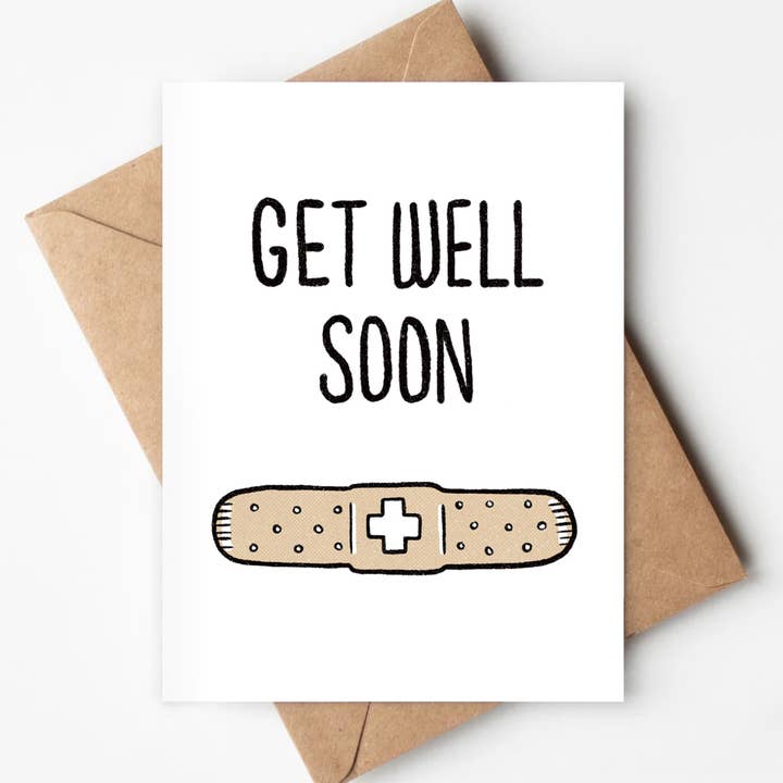 Carte de prompt rétablissement avec pansement Pensées pour toi Sympathie pour la vente par Jenna's Doodles