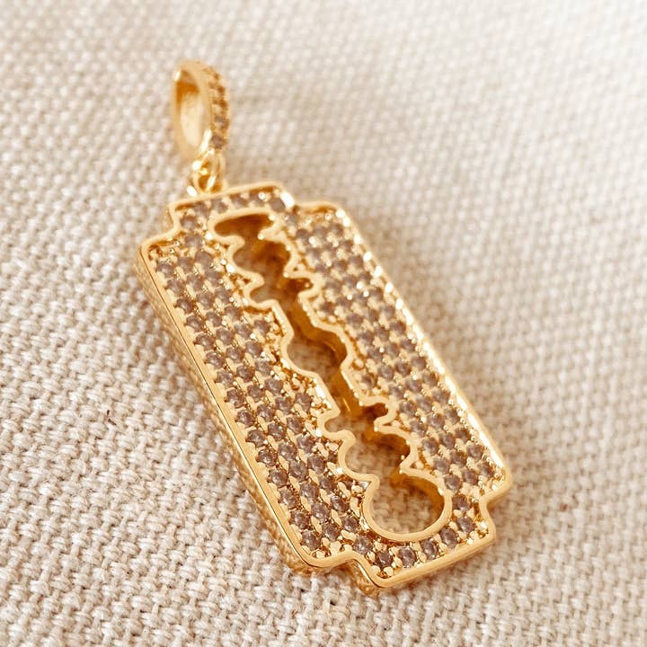 Stylish 18k GoldFilled Blade Pendant With Micro Pave Cubic Z for wholesale by GoldFi