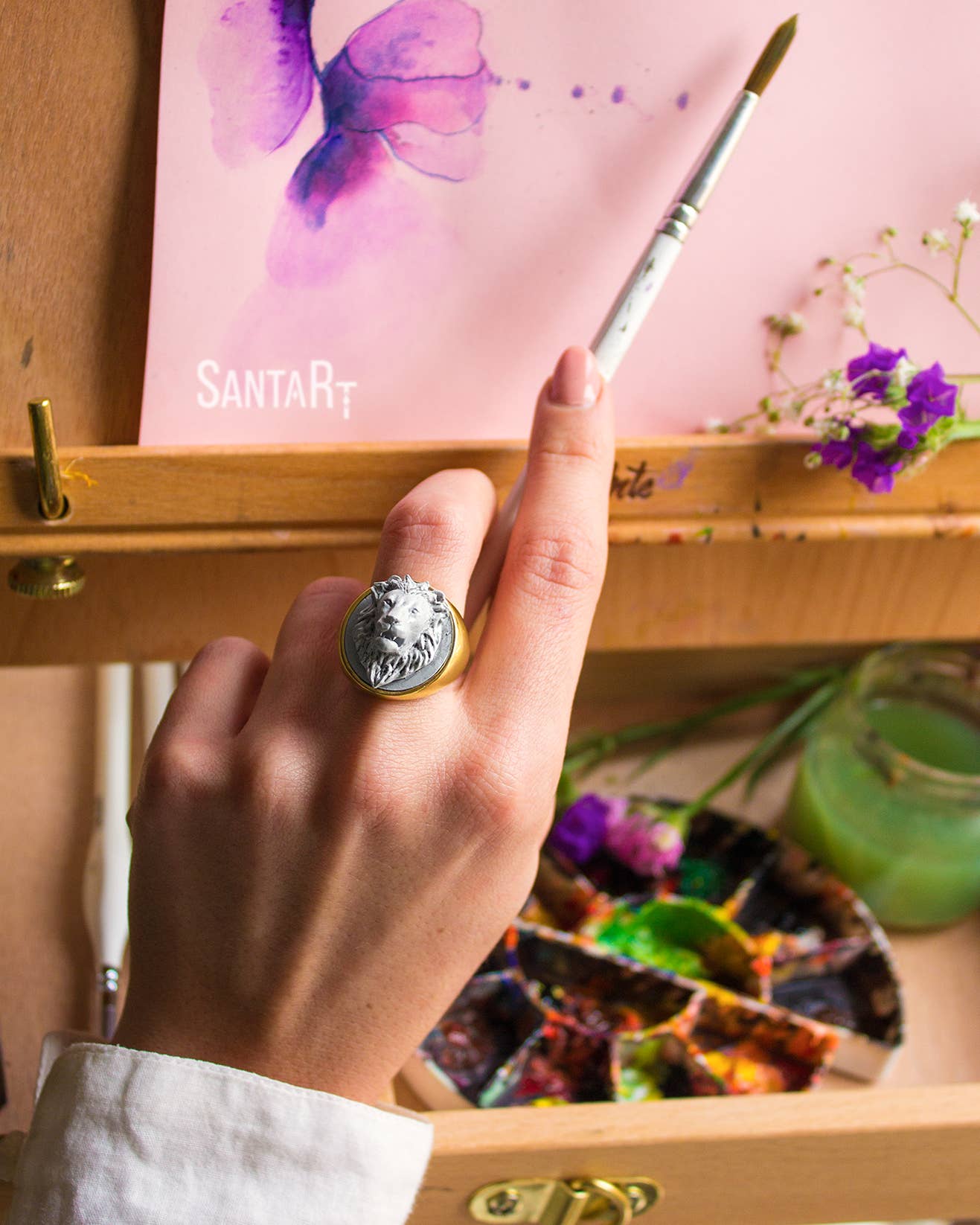 Santart – Anel de cocktail/declaração por atacado – Anel Leão2