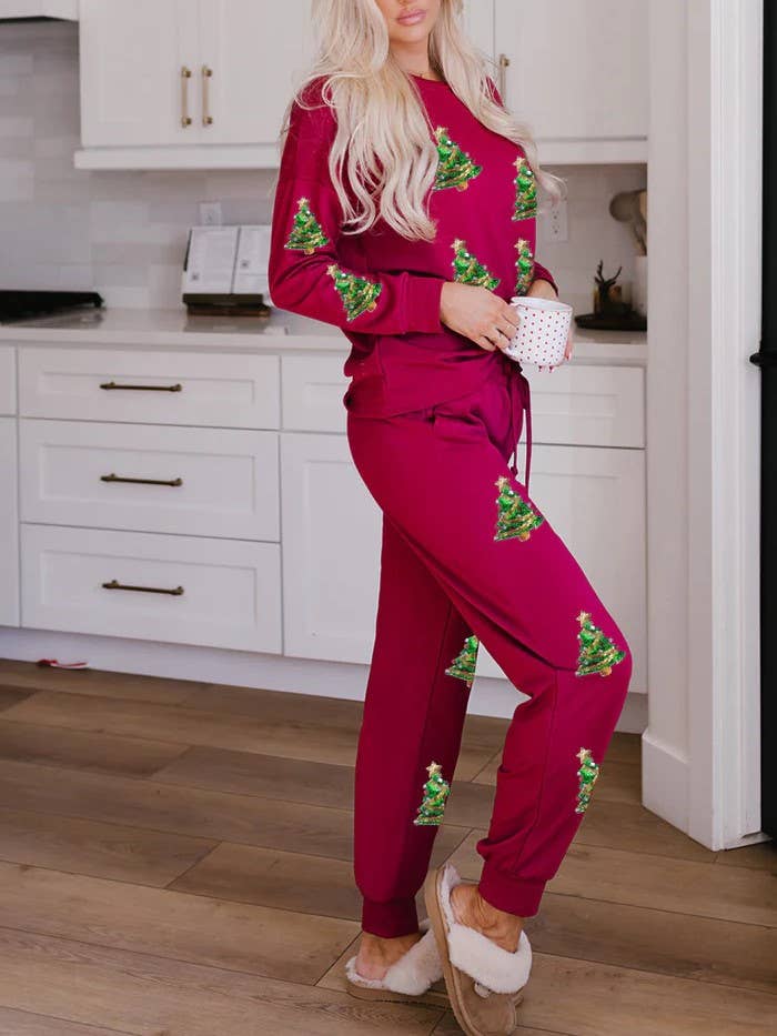 Rosa Clothing - Wholesale Lounge Set - Women's - Christmas Sequin Top Trousers Casual Lounge Set