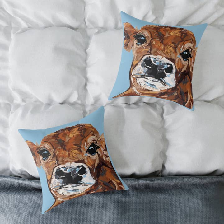 Blue Cava - Wholesale Throw/Decorative Pillow - Brown Cow Farmhouse Square Poly Canvas Throw Pillows9