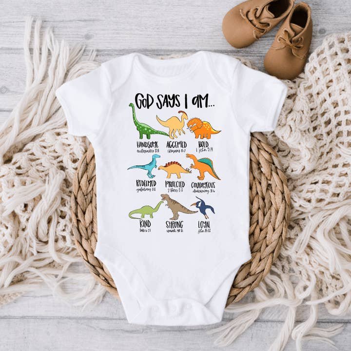 God Says I am/Tutina da bambino con dinosauri per la vendita all'ingrosso da parte di AvaryMaeInspirations