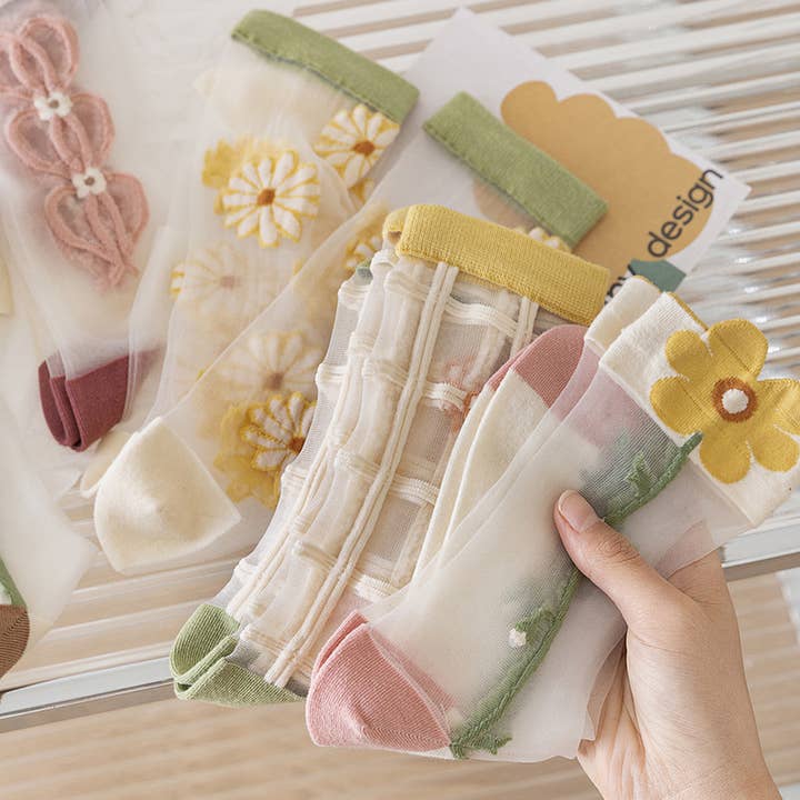 ACCITY - Wholesale Socks - Women's - FLORAL SUMMER SHEER MESH SOCKS FOR WOMENS_CWMS044410