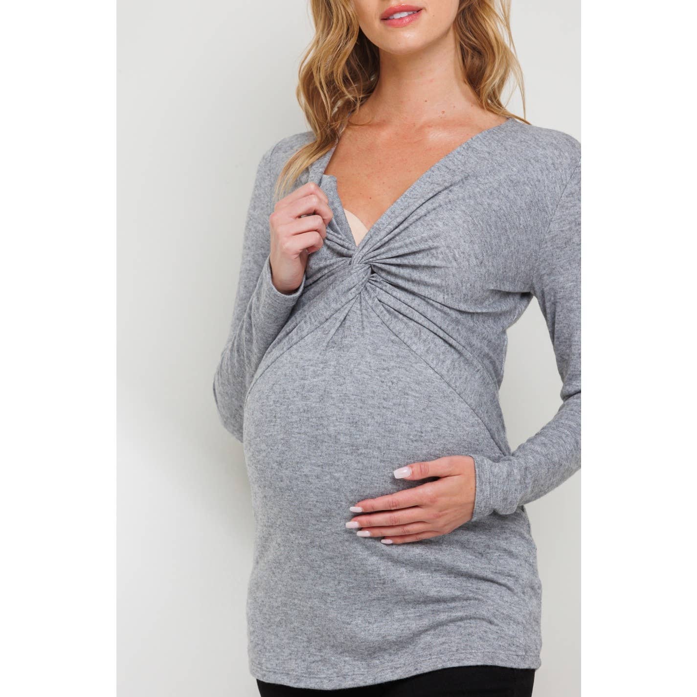 Hello Miz – Top - Maternidade por atacado – Top de Amamentação de Manga Comprida com Torção Frontal5