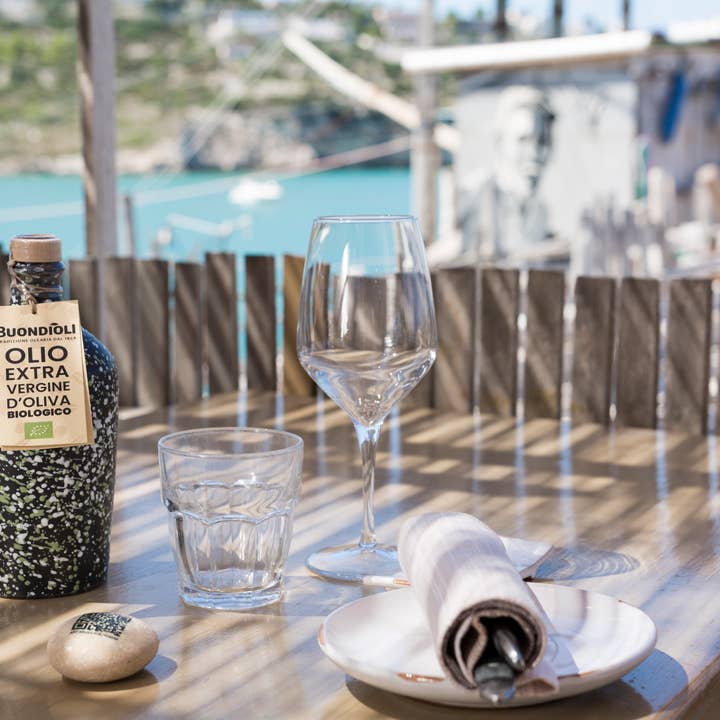 Azure Bocal artisanal en céramique bleue avec huile d'olive extra vierge bio 500 ml en vente sur Faire5