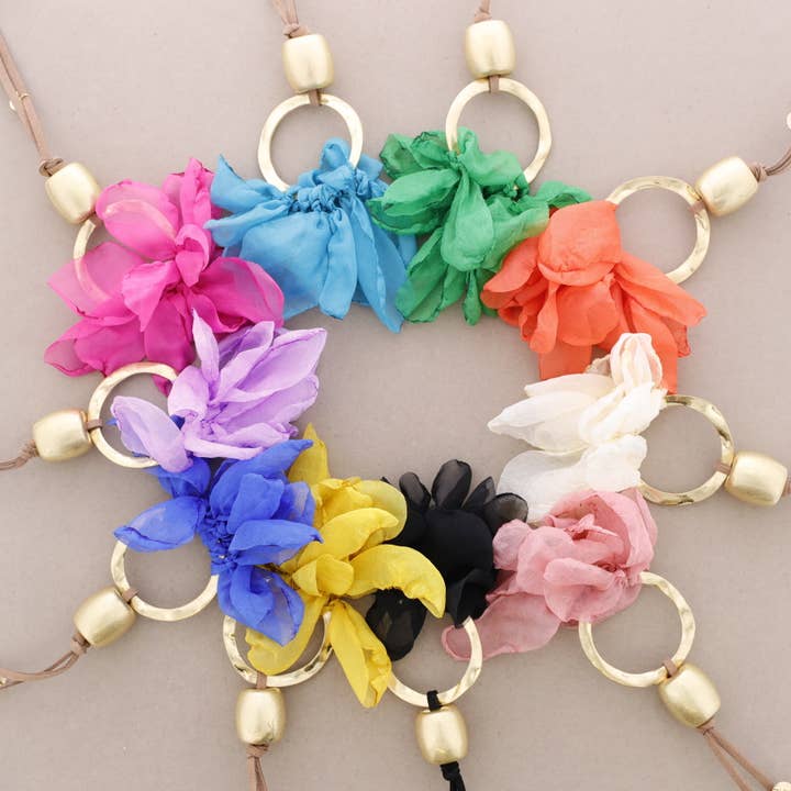 Sonata - Wholesale Halskettinghanger - Halsketting met lange ronde hanger, metaal, bloemenstof4