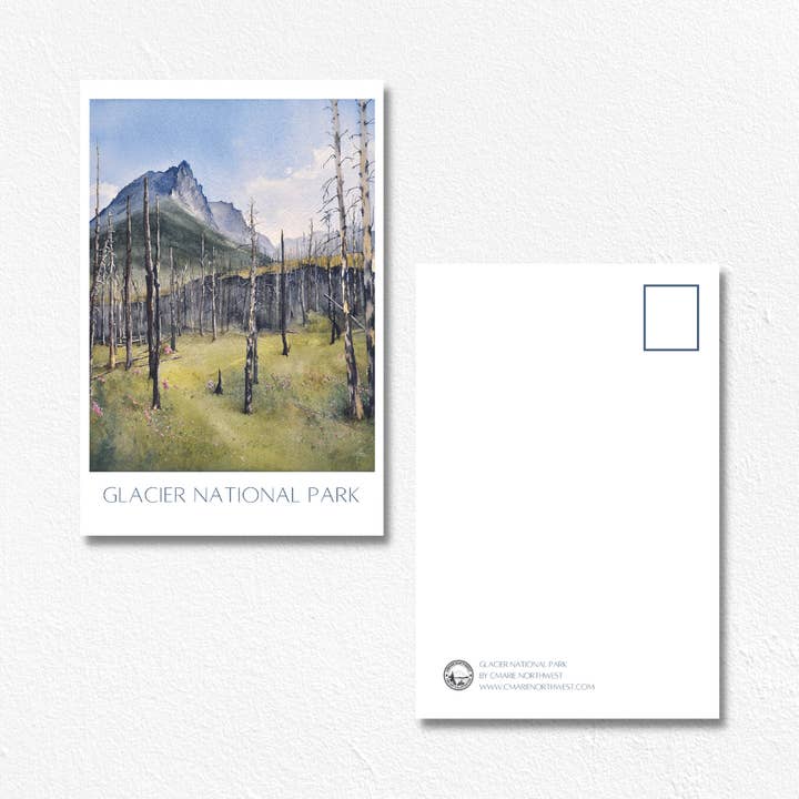 Glaciär nationalpark Montana, akvarell landskap vykort för wholesale av CMarie Northwest