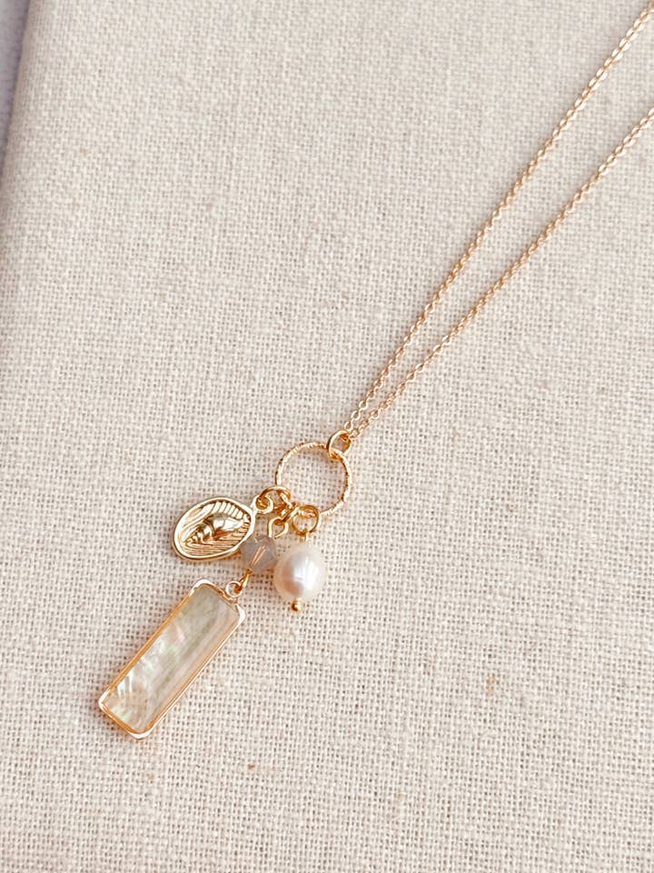 Gold Mother of Pearl Bar Pendant Necklace for wholesale by Gracie Rose Designs