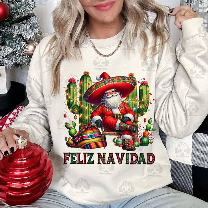 NVC Ecommerce LLC - Wholesale T-Shirt (Graphic) - Women's - Funny Feliz Navidad T-Shirt, Mexican Christmas Sweatshirt 1