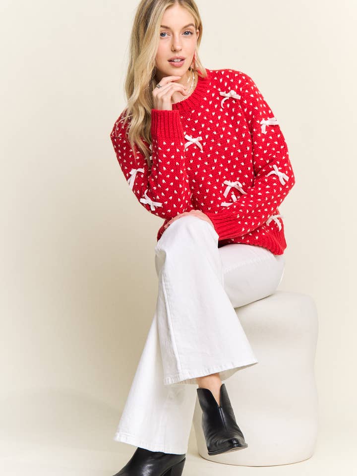 ADORA LA - Wholesale Knit Sweater - Women's - CESW4122-KNIT SWEATER WITH BOW ACCENTS13