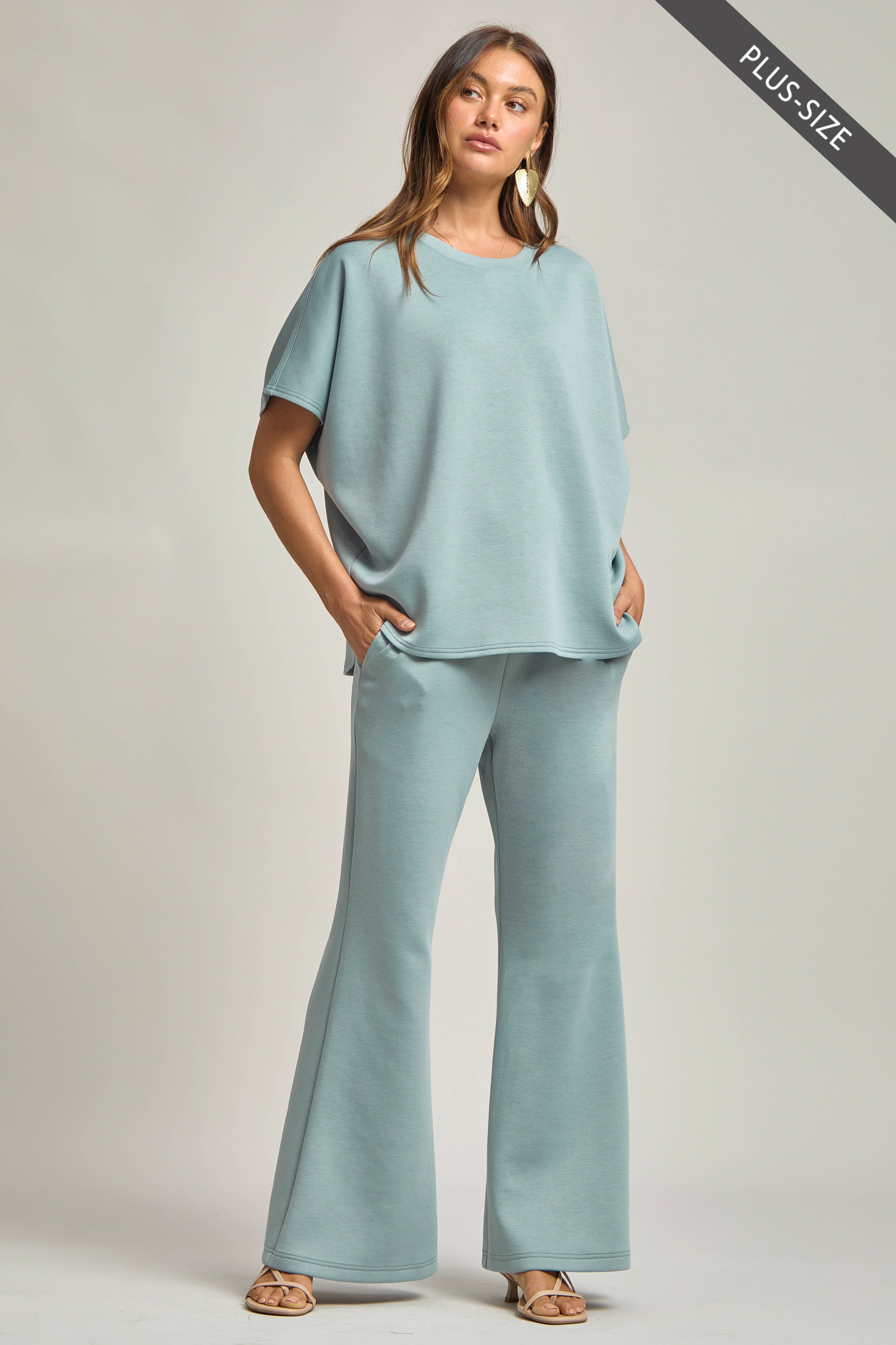 Dear Scarlett - Wholesale Top & Pant Set (NOT Loungewear) - Women's - PLUS SIZE Poncho Top + Bell Bottom Modal Set 17