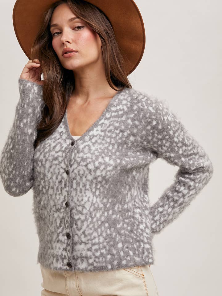 Bluivy - Wholesale Cardigan - Women's - LEOPARD BUTTON DOWN KNIT CARDIGAN