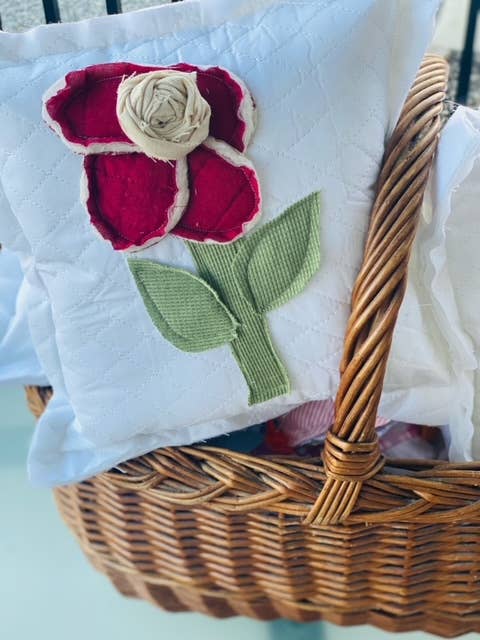 A Gnome on the Roam - Wholesale Throw/Decorative Pillow - Upcycled Vintage Flower Quilt Pillow Handcrafted Home Decor4