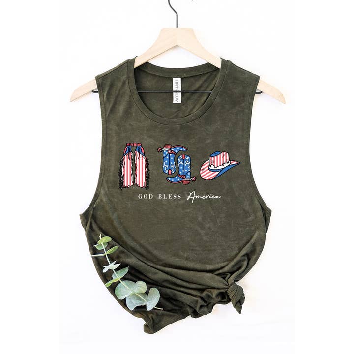 HRTandLUV - Wholesale Tank Top - Women's - GOD BLESS AMERICA MINERAL GRAPHIC TANK TOP