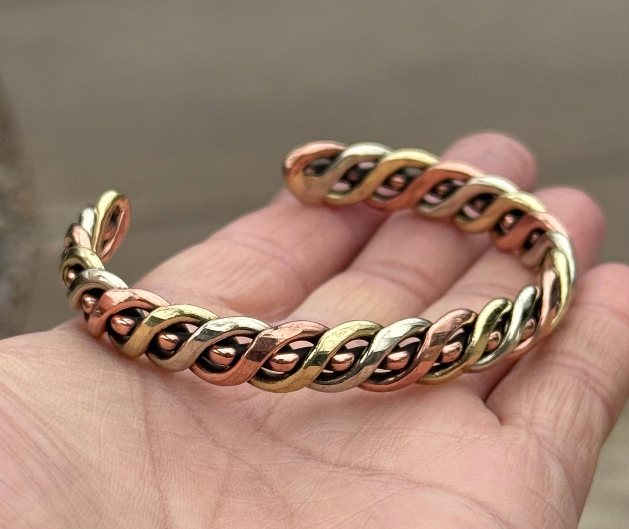 Lungta Imports - Wholesale Cuff Bracelet - Tibetan Style Solid Copper Twisted Open Back Heavy Bracelet 1