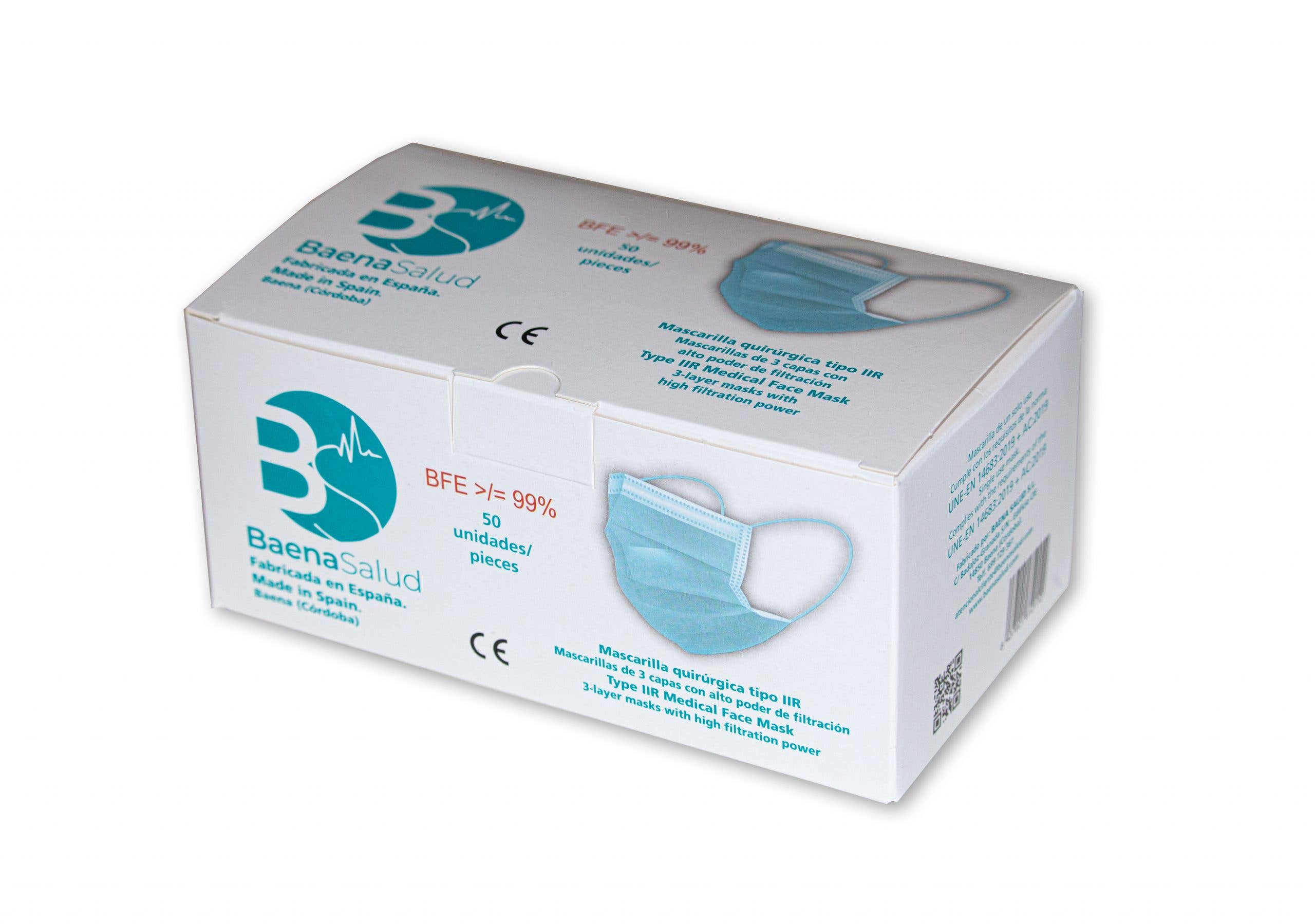 BAENA SALUD - Vente Masque/visière de protection pour le visage - Masque chirurgical bleu type IIR (50 pièces)6