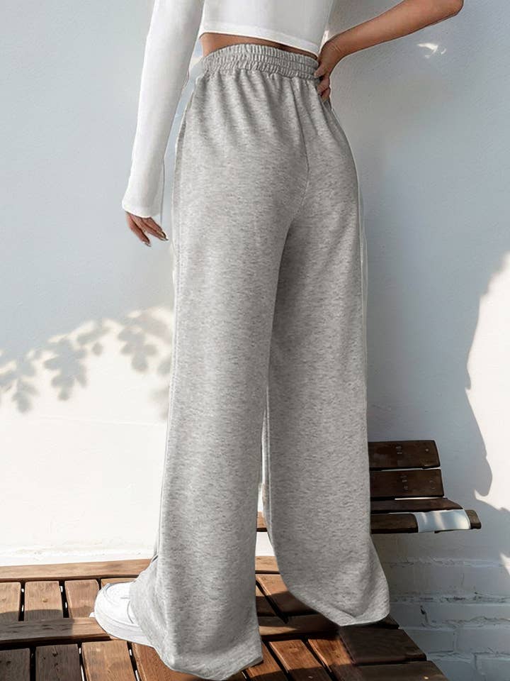 Light gary Casual Elastic V-shaped High-waisted Splicing Wide-leg Pants for wholesale on Faire