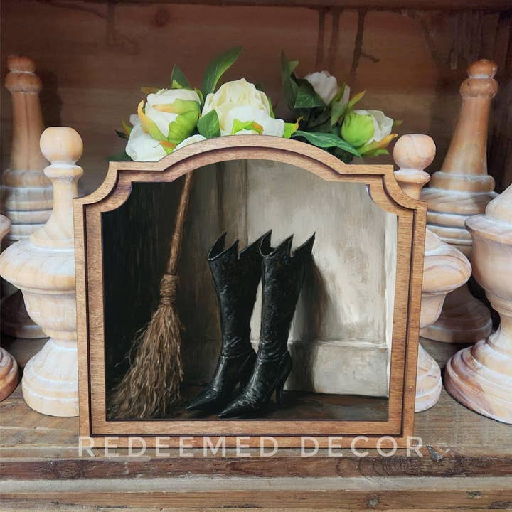 Redeemed Decor - Wholesale Decorative Tabletop Object - Provincial Witch Boots Framed Art