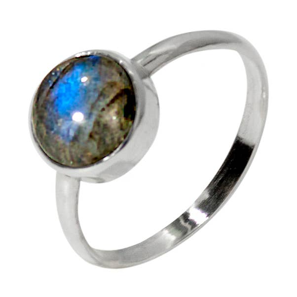 Labradorite Round Bezel Sterling Silver Ring for wholesale by Bentley & Lo